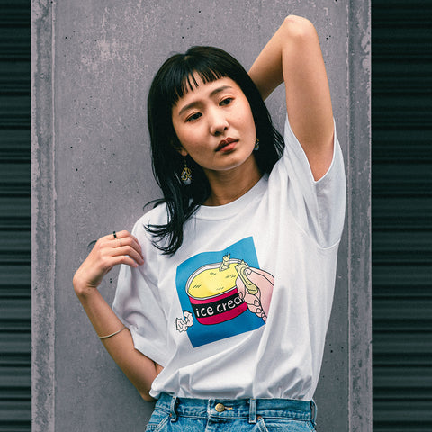 固いアイスに負けたスプーン | Tシャツ ホワイト レモン