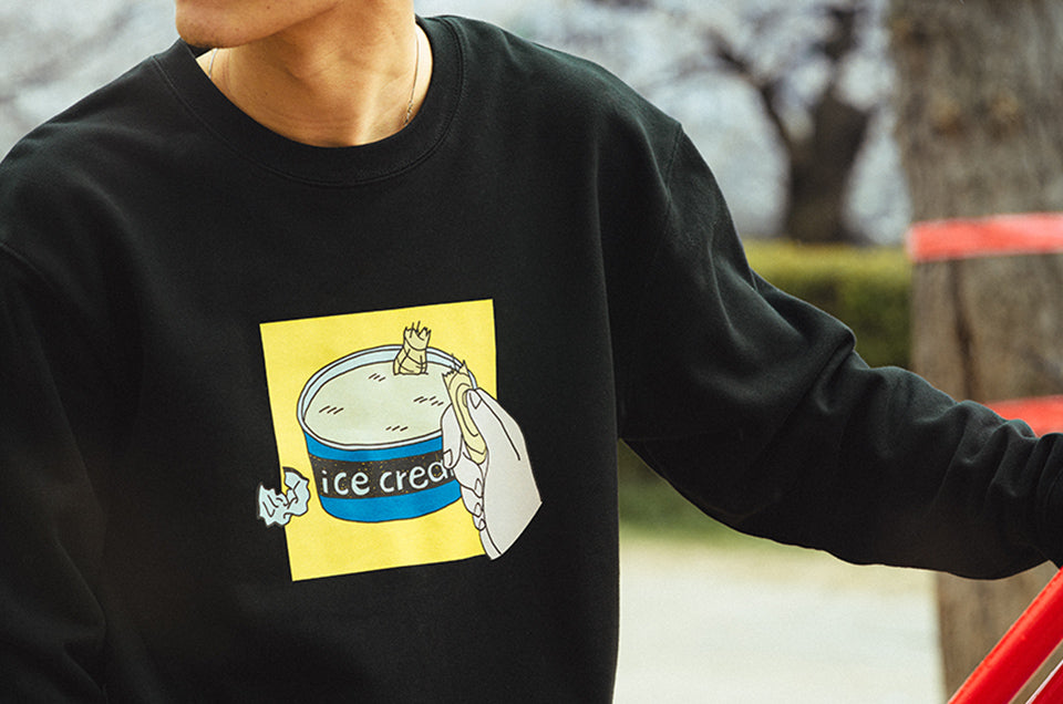 固いアイスに負けたスプーン | メンズ黒スウェット